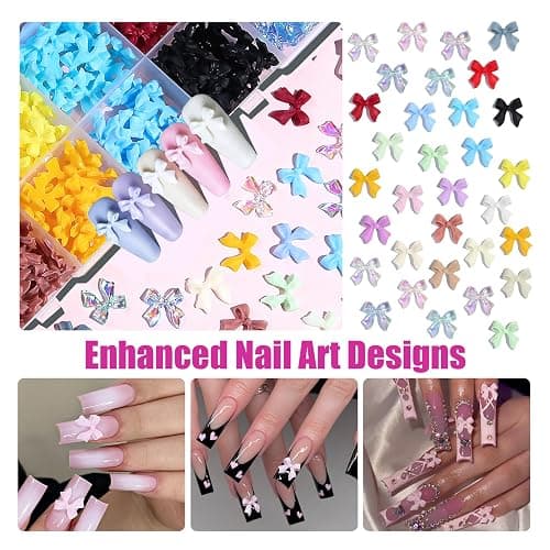 820 Pieces Bow Nail Charms 24 Color Nail Charms 3D Bows for Nails Includes 5 Colors Transparent Bow Charms for Nails with Pickup Tool Cute Colorful Nail Bows for Manicure DIY Decoration thumbnail 4