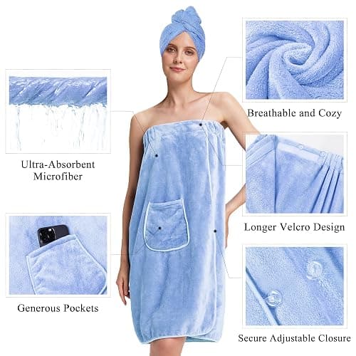 PJGGZ Towel Wrap for Women, Three Adjust Clasps Closure Bath Wraps After Shower Spa Sauna Bathrobe(Available in Plus Size) thumbnail 4