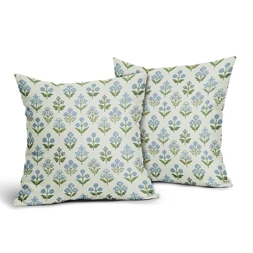 Sivirary Blue Green Block Print Pillow Covers 24x24 Inch Set of 2, Vintage Floral Spring Decorative Throw Pillow Cases Boho Cushion Covers Rustic Decoration Gift Farmhouse Sofa Couch Bed Decor thumbnail 4