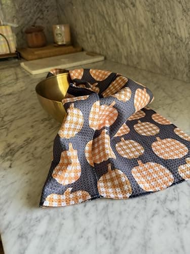 Desert Aqua || 3 Pack|| Double Sided Dish Towels || Waffle Weave Microfiber || Tea Towels || Highly Absorbent || Hanging Loop || Dish Cloths || Modern || Designer Prints (Fall Leaves Gray) thumbnail 5