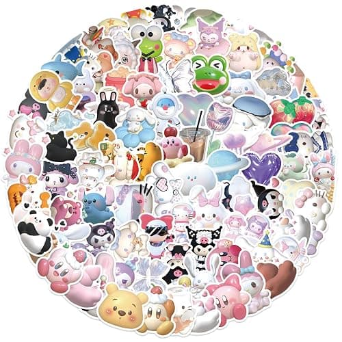 100 Pcs 3D Japanese Cartoon Sanrio Stickers Manga Hello Kitty Stickers for Water Bottle, Helmet, Laptop, Phone, Cartoon Animal Decals Gifts, Party Favors, Kuromi Sticker for Kids Teens Boy (Slo) thumbnail 2