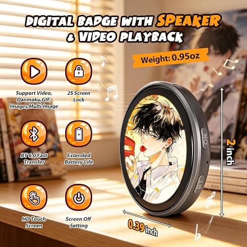 Digital Pin, Digital Badge with Audio Speaker & Touch Screen LED Display, Customizable Anime Style Wearable, Smart Button for FIFA World Cup Footbal Party, Cosplay and Fandoms（For <10s MP4, Images） thumbnail 2