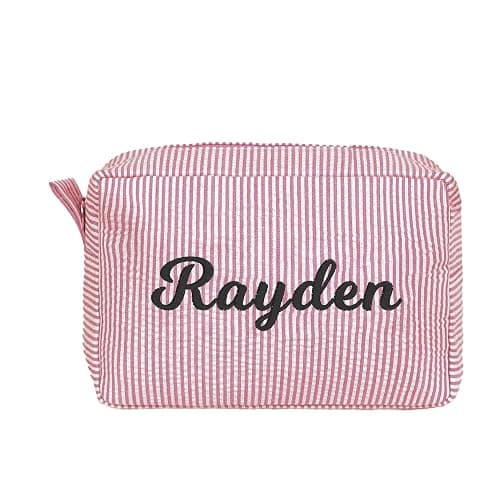 MT WORLD Personalized Makeup Bag Cute Cotton Cosmetic Bag for Women Seersucker Bridesmaid Travel Makeup Bag for Girls Aesthetic Toiletry Bag Organizer Storage Pouch (Red) thumbnail 2