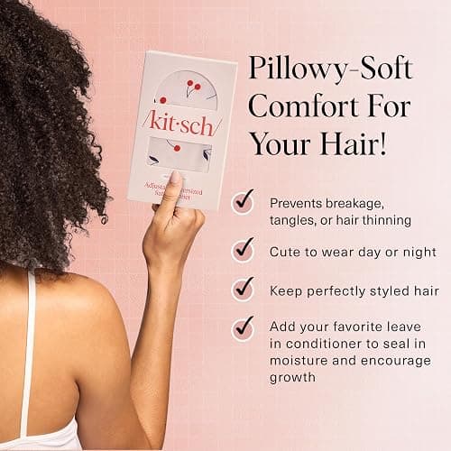 Kitsch XL Satin Bonnet for Sleeping - Softer Than Silk Bonnet For Sleeping Women - Secure Fit, Adjustable, Night Cap For Curly & Textured Hair - Prevents Breakage, Tangles & Thinning - Cherry Print thumbnail 2