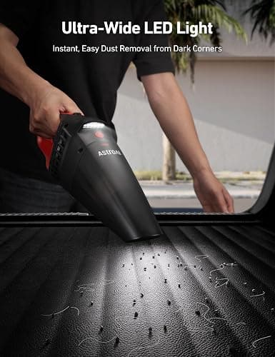 AstroAI Handheld Car Vacuum Cordless with Accessories, Portable Vacuum Cleaner with 12V DC Power, LED Light, Brush, Extended Suction Pipe, Hose, Mini Handheld for Car, Home, Office, and Pet Hair, Red thumbnail 5