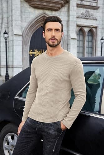 COOFANDY Mens Long Sleeve Shirts Thermal T-Shirt Slim Fit Crewneck Sweater Knitted Pullover Shirt thumbnail 2