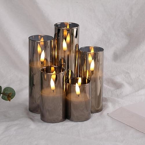 Eywamage 5 Pack Grey Glass Flameless Candles with Remote, Flickering Slim Tall LED Pillar Votive Candles Battery Included - Gray thumbnail 6
