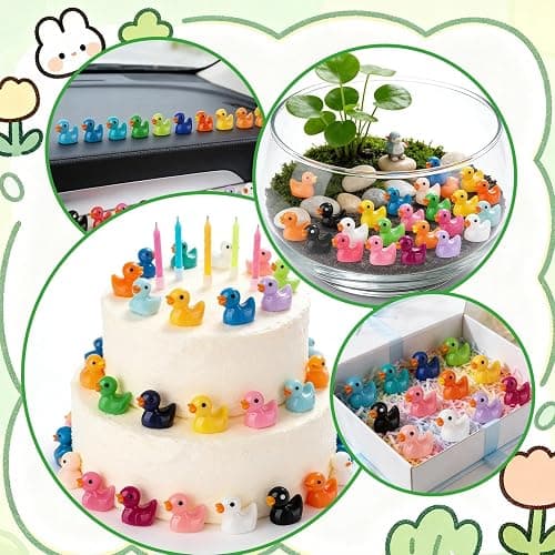Diinokiy 200 Pcs Mini Resin Duck Colorful Miniature Figures Micro Fairy Garden Landscape Aquarium Hide and Seek Dollhouse Cake Decoration Potted Plants DIY Slime Craft Charms for Party Toys Game Gift thumbnail 7