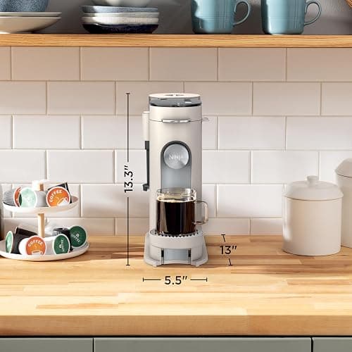 Ninja Pod & Grounds | Coffee Maker | XL Single-Serve | K-Cup Pod Compatible | Brews Grounds | Compact Design | Built-In Milk Frother | 68-oz. Reservoir, 6-oz. Cup to 24-oz. Mug Sizes | Stone |PB055AST thumbnail 3