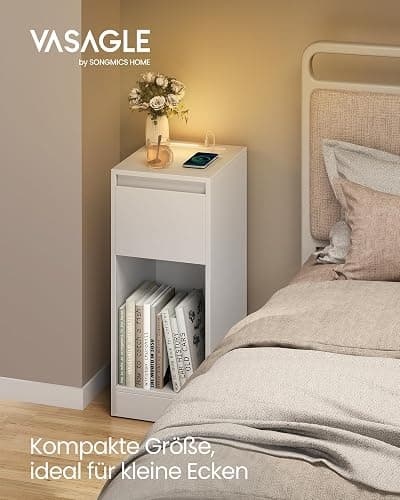 VASAGLE Kailyn Kollektion - Nachttisch, schmal, Beistelltisch, LED-Beleuchtung, 1 USB-A-Anschluss, 1 USB-C-Anschluss, Schublade, offenes Fach, für Schlafzimmer, Wohnzimmer, wolkenweiß LET610W01 thumbnail 3