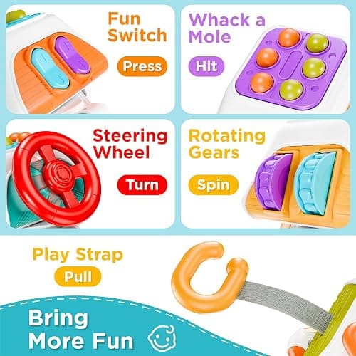 iPlay, iLearn 10 in 1 Baby Busy Board Cube, Montessori Sensory Toy Toddler 1-3, Infant Carseat Plane Travel, Kid Education Learning Activity, Birthday Gift 6 9 10 12 18 Month 1 2 Year Old Boy Girl thumbnail 5