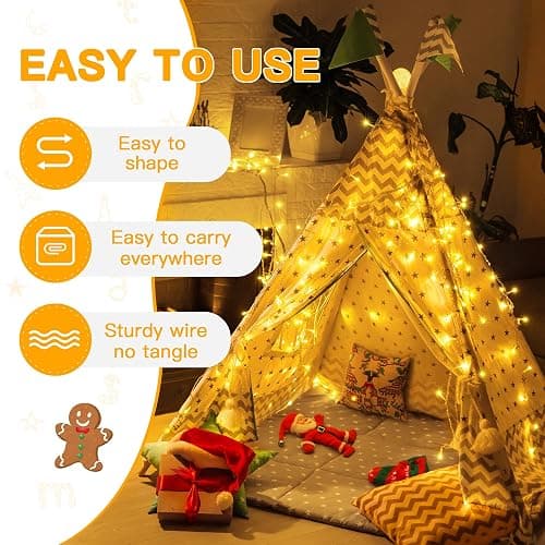 Ollny Fairy Lights Battery Operated, 10m 100 LEDs Christmas Tree Light Battery Powered Outdoor Decoration, Warm White Waterproof Xmas Lighting with 8 Modes/Timer for Indoor Outside Bedroom Garden thumbnail 6