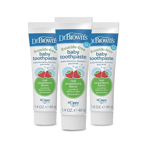 Dr. Brown's Baby Toothpaste, Strawberry Flavor Toddlers and Kids Love, Fluoride Free, Made in The USA, 0-3 Years, 1.4oz, 3 Pack - Image 1