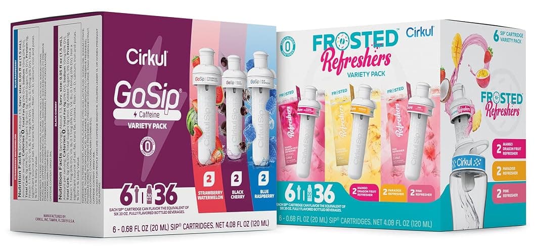 Cirkul Variety Pack Bundle, Flavored Water Cartridge 12-Pack (GoSip, Frosted Refreshers), Sugar-free Drink Mix - Image 1