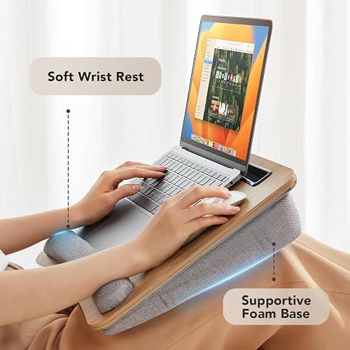 HUANUO Portable Lap Laptop Desk with Pillow Cushion, Fits up to 15.6 inch Laptop, with Anti-Slip Strip & Storage Function for Home Office Students Use as Computer Laptop Stand, Book Tablet thumbnail 4