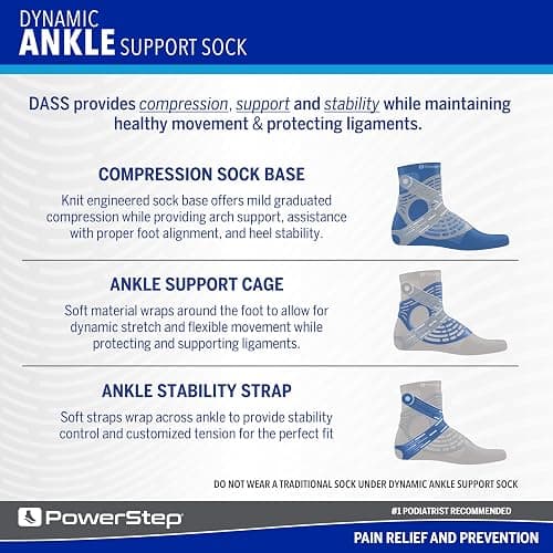 Powerstep Dynamic Ankle Stability Sock, Ankle Brace and Compression Sock, for Flexibility, Support and Injury Prevention thumbnail 6