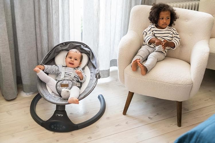 MoMi KENANI Transat balancelle jusqu’à 9 kg, pliable, télécommande et Bluetooth pour smartphone, alimentation piles et secteur, harnais de sécurité 5 points, pare-soleil, moustiquaire thumbnail 13