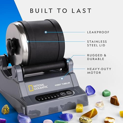 NATIONAL GEOGRAPHIC Hobby Rock Tumbler Kit - Rock Polisher for Kids & Adults, Durable Noise-Reduced Barrel, Rocks, Grit & New GemFoam for a Shiny Finish, Cool Toys, Great STEM Hobby Kit thumbnail 3