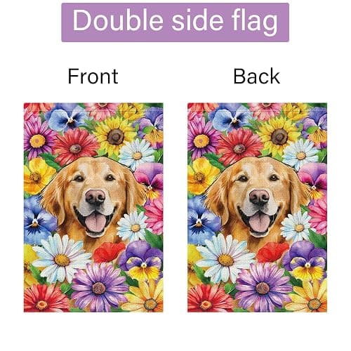 Louise Maelys Welcome Spring Golden Retriever Dog Garden Flag 12x18 Double Sided, Burlap Small Daisy Pansy Flower Yard House Outside Outdoor Summer Porch Lawn Decoration thumbnail 7