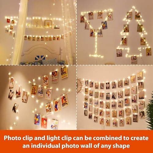 HXWEIYE 120LED Warm White 40Ft Fairy String Light with 52 Clear Clips & 12 Hooks, USB Powered, Waterproof, 8 Modes & Timer, Perfect for Indoor/Outdoor, Bedroom, Party, Wedding Decor thumbnail 4