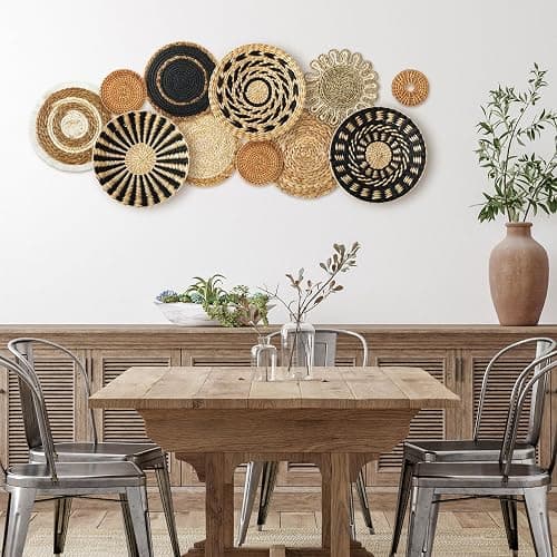 11 Pcs Boho Hanging Wall Basket Decor Handmade Woven Basket Wall Decorative Boho Wicker Baskets Placemats Round Farmhouse Bulrush Art for Rustic Home Decorations Christmas Gift(Assorted) thumbnail 5