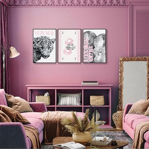 3pcs Pink Leopard Canvas Wall Art Trendy Disco Ball Luxury Club Poster Girly Preppy Ace Of Spades Cheetah Prints Painting For Living Room Bedroom Apartment Wall Decor 12x16in Framed thumbnail 7
