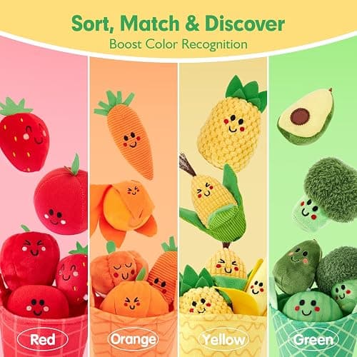 hahaland Baby Sensory Toys - 16 PCS My First Fruit Vegetable Color Sorting Play Food with Crinkle, Rattle, Baby Toys 6-12 Months Montessori Toys for 1 Year Old Boy Girl Gifts Toddler Stocking Stuffers thumbnail 4