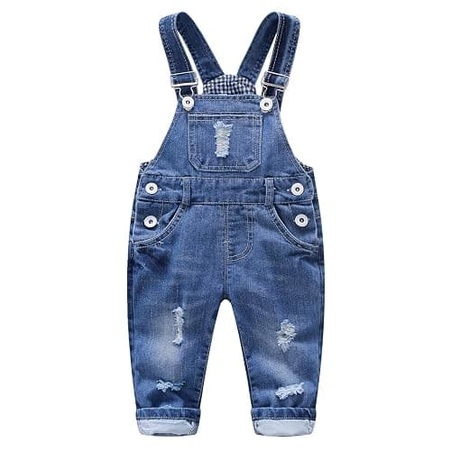 KIDSCOOL SPACE Baby Boy Girl Jean Overalls,Toddler Ripped Denim Cute Workwear - Image 1