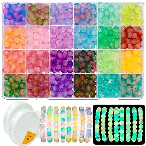 JHYlilia Glow in The Dark Glass Beads for Jewelry Making, 600Pcs 8MM 24 Grids Crystal Gemstone Beads Round Spacer DIY Craft Beads for Bracelet Necklace Earrings Phone Lanyard Wedding Decor - Image 1