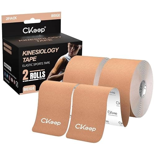 CKeep Kinesiology Tape, Uncut 2 Rolls, Original Cotton Elastic Premium Athletic Tape,Latex Free Hypoallergenic, 2inch x 16ft, Beige - Image 1