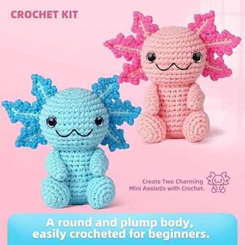 MOREJMTT Crochet Kit for Beginners, Crochet Animal Kits,Crocheting Kit for Starters with Step-by-Step Video Tutorials, Beginner Crochet Kits for Adults (2Pack Axolotl) thumbnail 2