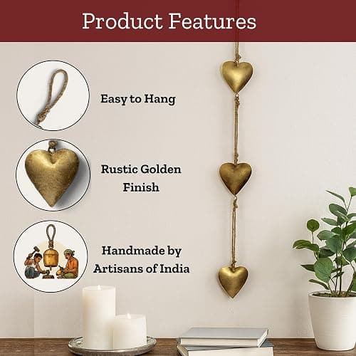 Mie Creations Vintage Metal Heart Wall Hanging Art, Gold Hearts Shaped Bedroom Wall Decor | Anniversary Decorations for Couples, Farmhouse Country Rustic Love Heart, Golden 27'' thumbnail 8