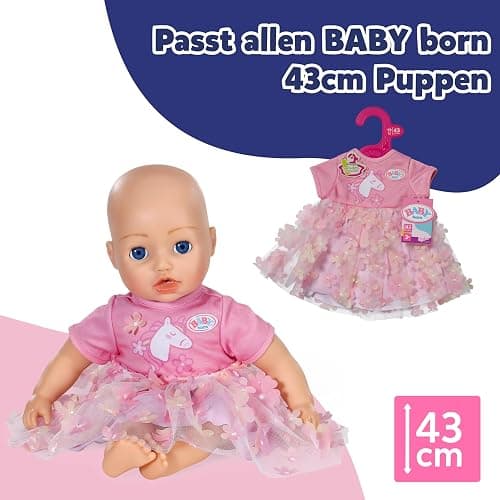 BABY born Blumenkleid mit Einhorn - Farbenfrohes Puppenkleid mit Blumendetails - Für alle 43cm Puppen - Hochwertiges Puppenzubehör thumbnail 4
