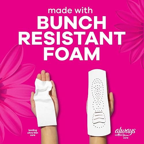 Always Radiant Feminine Pads for Women, Flexfoam Pads with Wings, Size 1, Regular Absorbency, Lightly Scented, 90 Count (3 Packs of 30) thumbnail 6