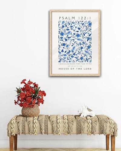 EcoHest Large 16x20in OAK Wood Framed Wall Art, Psalm 122:1 Bible Verse Christian Canvas Wall Decor, Blue Modern Jesus Wall Prints for Bedroom Living Room Bathroom Religious Gift 1 Pack thumbnail 7