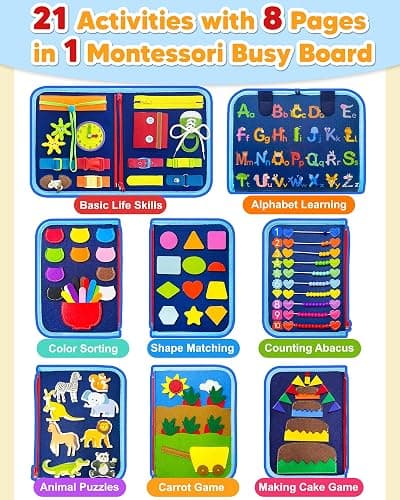 Exorany Busy Board Montessori Toys for Toddler Boy Birthday Gifts, Busy Book Sensory Learning Toys for Toddlers, Toddler Boy Airplane Car Travel Toy Educational Activities thumbnail 4