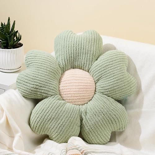 Sioloc Flower Throw Pillow,Floor Cushion, Seat Cushion, Cute Flower Pillow, Aesthetic Pillow as Room Decor, Decorative Pillows for Bed Sofa Couch(Green,15.7Inch) - Image 1