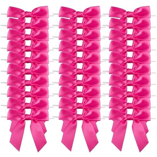 7Rainbows 30pcs Boutique 2.5" Hot Pink Satin Ribbon Twist Tie Bows for Tying Up Packages Gift Wrapping - Hot Pink - 2.5 Inch x 30 Pcs Twist Tie