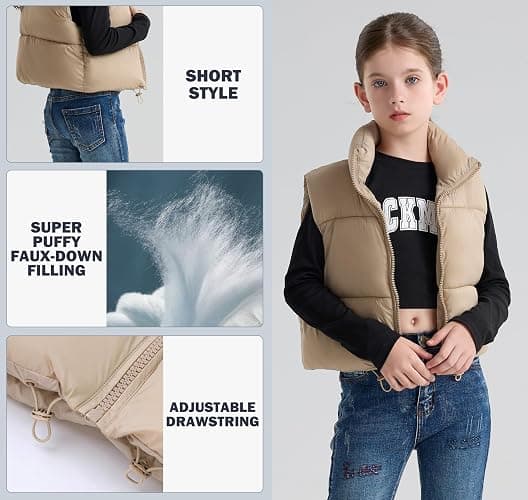 SOLOCOTE Girls Puffy Vest Coat Water-Resistant Warm Winter Sleeveless Kids Jacket for 4-14 Years thumbnail 6