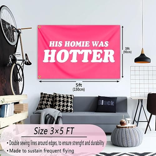 His Homie Was Hotter Flag 3x5 Ft Funny Pink Tapestry Durable polyester for Room Teen Girls Indoor Bedroom and College Dorm Wall Banner Flag Decor thumbnail 3