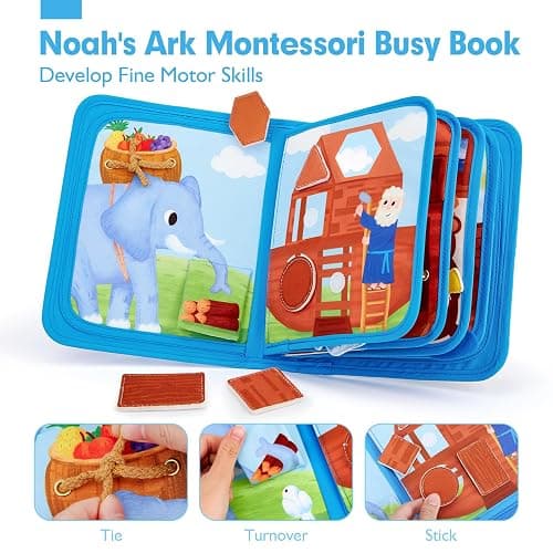 hahaland Noah's Ark Toy Busy Book for Toddlers 1-3 - Baptism Gifts for Boys Girls - Montessori Toys for 1 Year Old, Sensory Early Learning Educational One Year Old Boy Birthday Christmas Toddler Gifts thumbnail 3