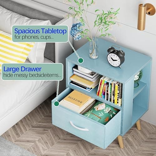 Aenuert Night Stand, Blue Kids Nightstand with Drawer, Nursery Side Table with Open Storage, 2-Tier Modern End Table, Bedside Table for Small Space, Living Room, Bedroom thumbnail 6