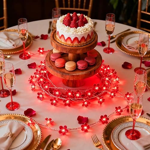 JACUXLSS Cherry Blossom Flower String Lights, 100 led 33 feet 8 Mode Plug in Fairy Lights for Valentine's Day, Wedding, Birthday Party, Christmas Easter Tree Hanging Decorations (Red) thumbnail 4