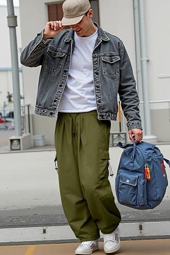 JMIERR Men's Baggy Cargo Pants Trendy Casual Parachute Pant Loose Fit Harem Joggers with Pockets for Streetwear thumbnail 9