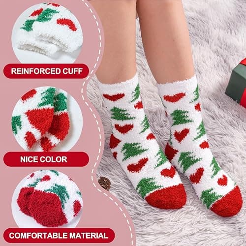 ZhiNuSi Fuzzy Socks for Women Cozy Warm Fluffy Winter Christmas Gifts Slipper Plush Soft Spa Socks 5 Pairs thumbnail 4