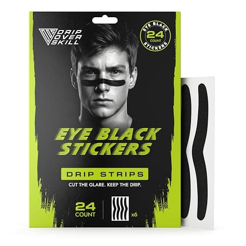 DRIP Strips Pro-Grade Eye Black Stickers, 24 Pack, Natural Flex & Stretch Eye Black Strips That Move With You, Breathable, Sweat-Proof, Baseball, Softball, Football, Lacrosse, Black Grit Strip - Image 1