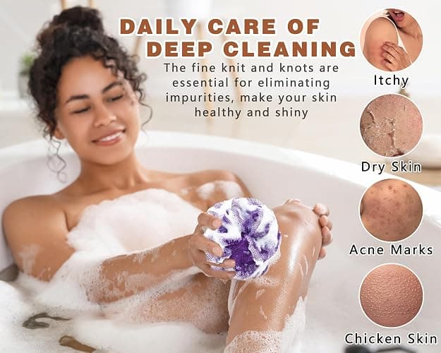 2 Pack African Net Sponge Exfoliating Body Scrubber Bath Sponge for Daily Use (Pink + Deep Purple) thumbnail 5