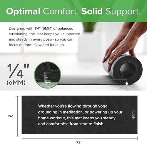 Gaiam Essentials 1/4" Thin (6mm) Yoga & Pilates, Fitness & Exercise Mat with Easy-Cinch Carrier Strap Cusion Support For Fitness and Gym Workouts thumbnail 2