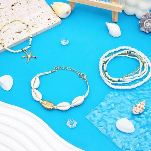 nylry Shell Summer Beach Bracelets for Women Seashell Bracelets Boho Layered Beaded Bracelets Set Starfish Bracelets Handmade Stretch Bracelets Summer Beach Jewelry Accessories Gifts thumbnail 2