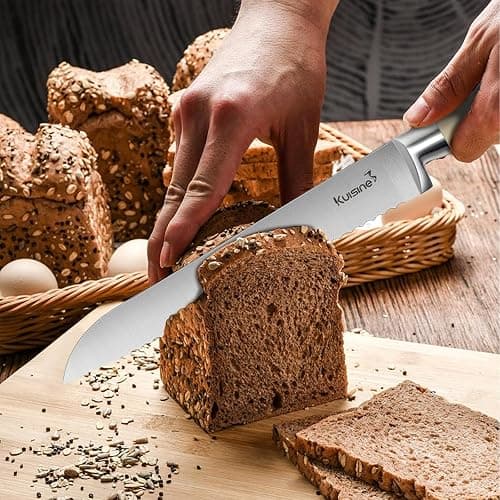 Kuisine Chef Knife Set,High Carbon Stainless Steel Ultra Sharp Blade Ergonomic Handle,Kitchen Knife Block Set with Built-in Sharpener, Elegant Gift for Holiday(Ivory Pro,15PCS) thumbnail 6
